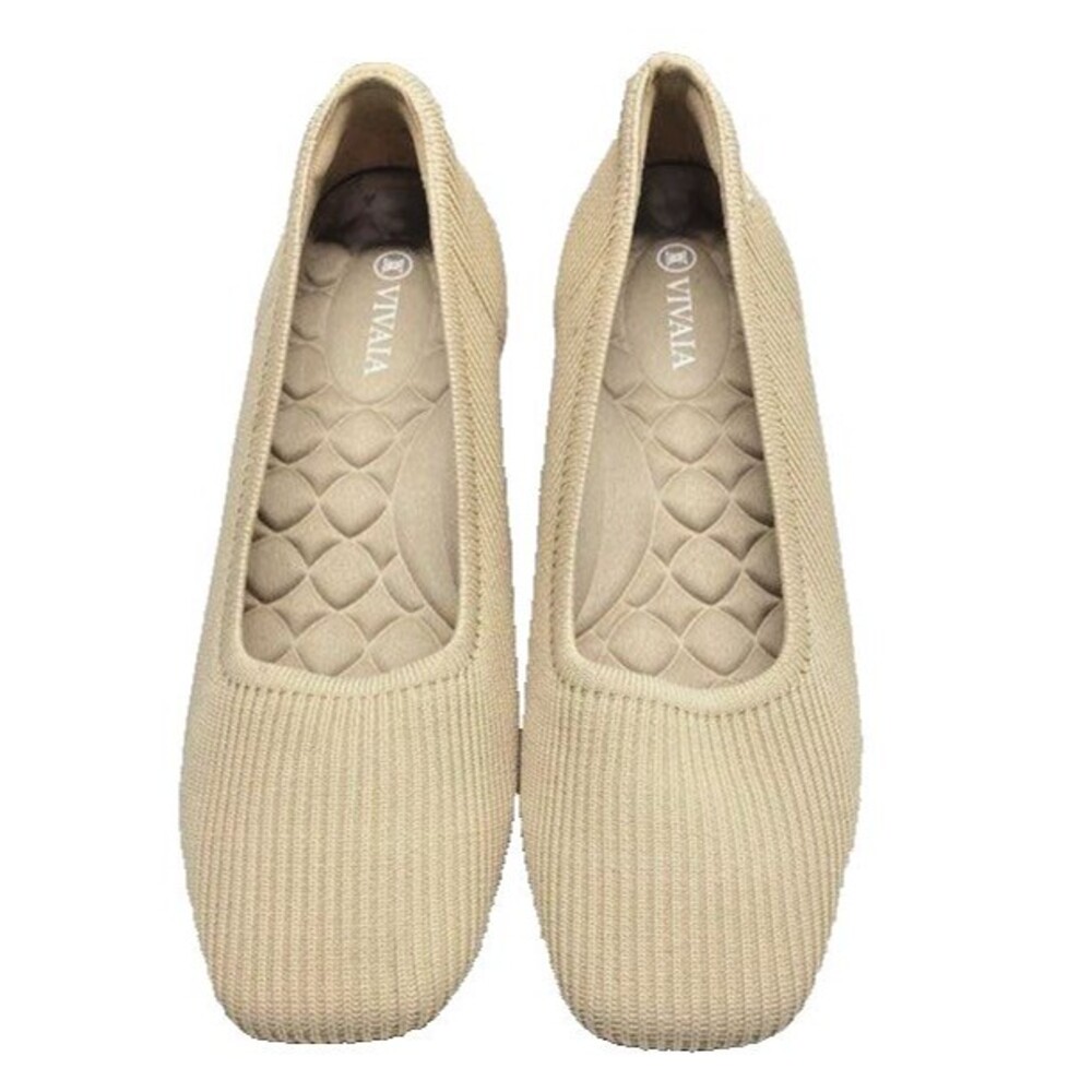 Vivaia Melody Beige Knit Square Toe Block Heel Comfort Pumps EU 38
